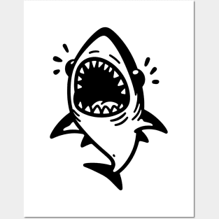 Stick Figure of a Shark in Black Ink Posters and Art